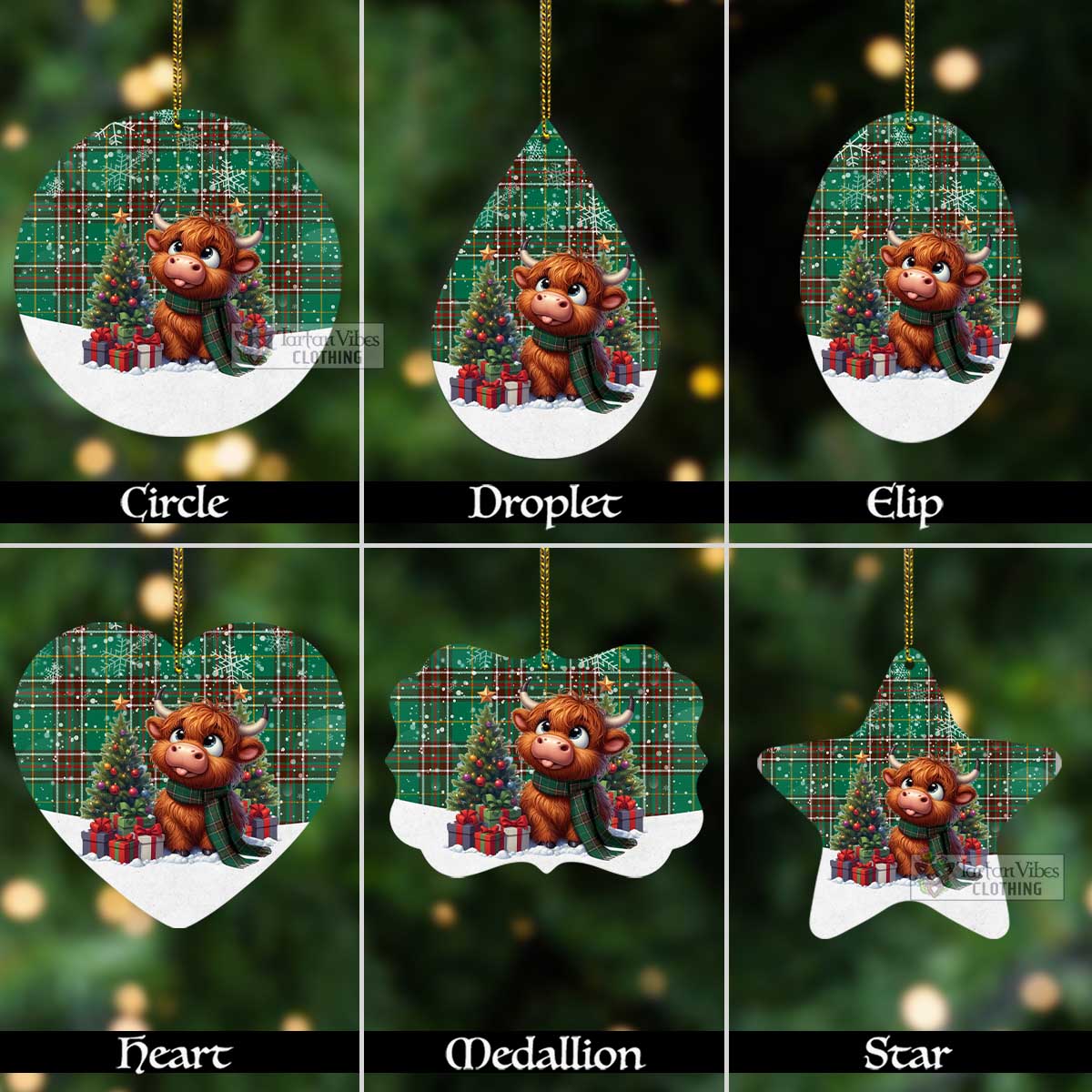 Tartan Vibes Clothing Newfoundland And Labrador Province Canada Tartan Christmas Aluminium Ornament with Adorable Highland Coo