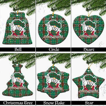 Newfoundland And Labrador Province Canada Tartan Christmas Ceramic Ornaments with Scottish Gnome Playing Bagpipes