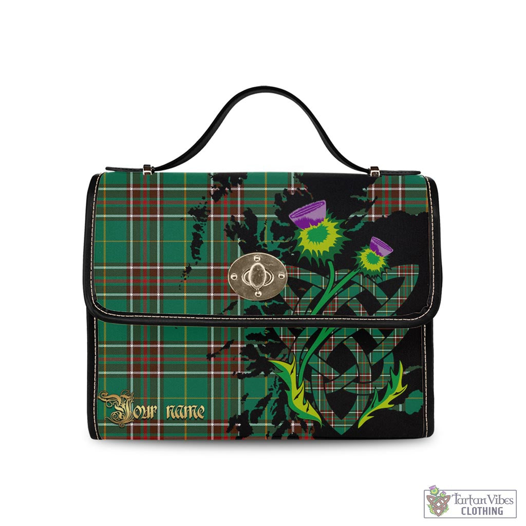 Tartan Vibes Clothing Newfoundland And Labrador Province Canada Tartan Waterproof Canvas Bag with Scotland Map and Thistle Celtic Accents