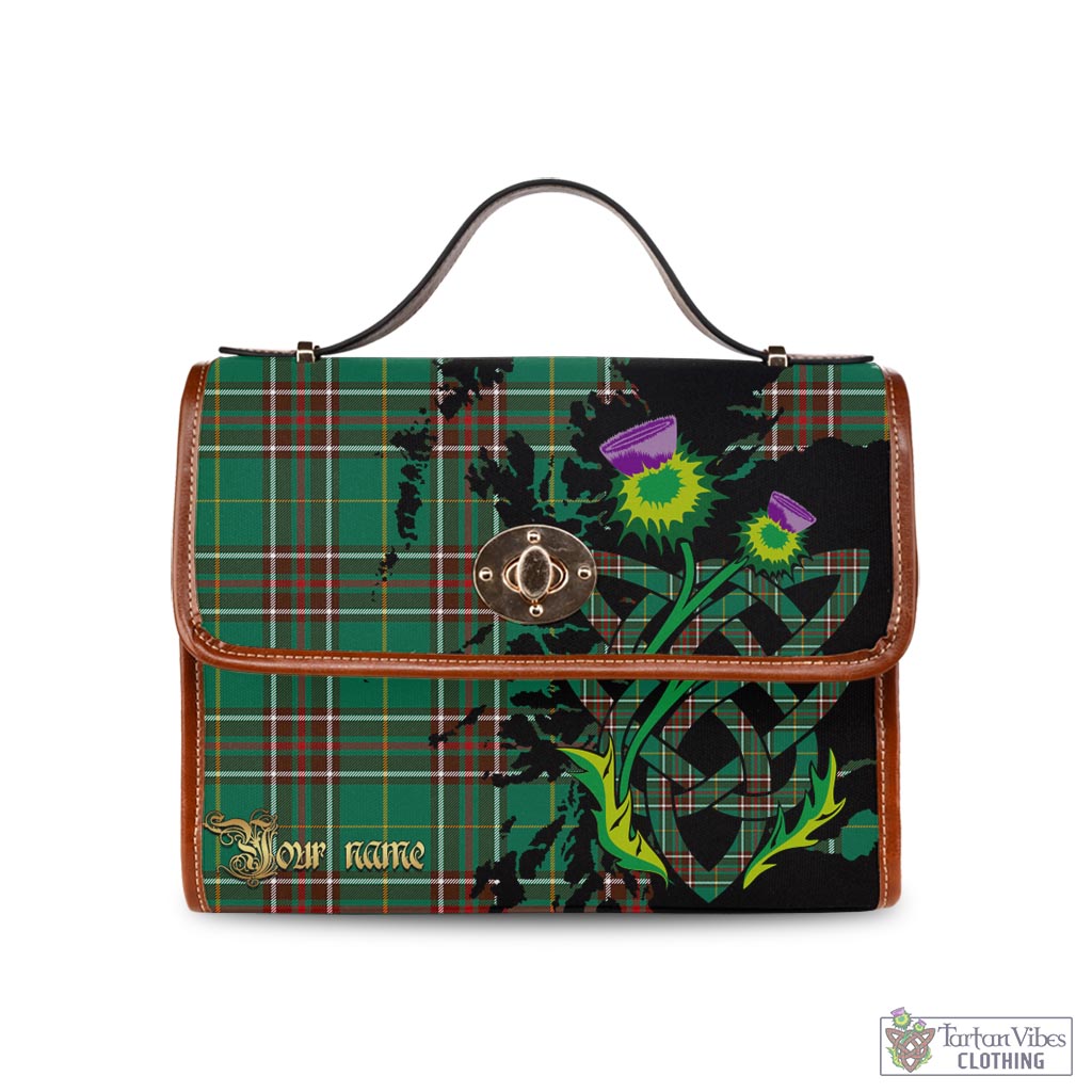 Tartan Vibes Clothing Newfoundland And Labrador Province Canada Tartan Waterproof Canvas Bag with Scotland Map and Thistle Celtic Accents