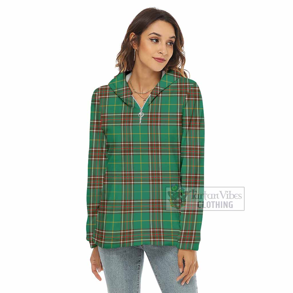 Tartan Vibes Clothing Newfoundland And Labrador Province Canada Tartan Women's Borg  Half Zip Fleece Hoodie