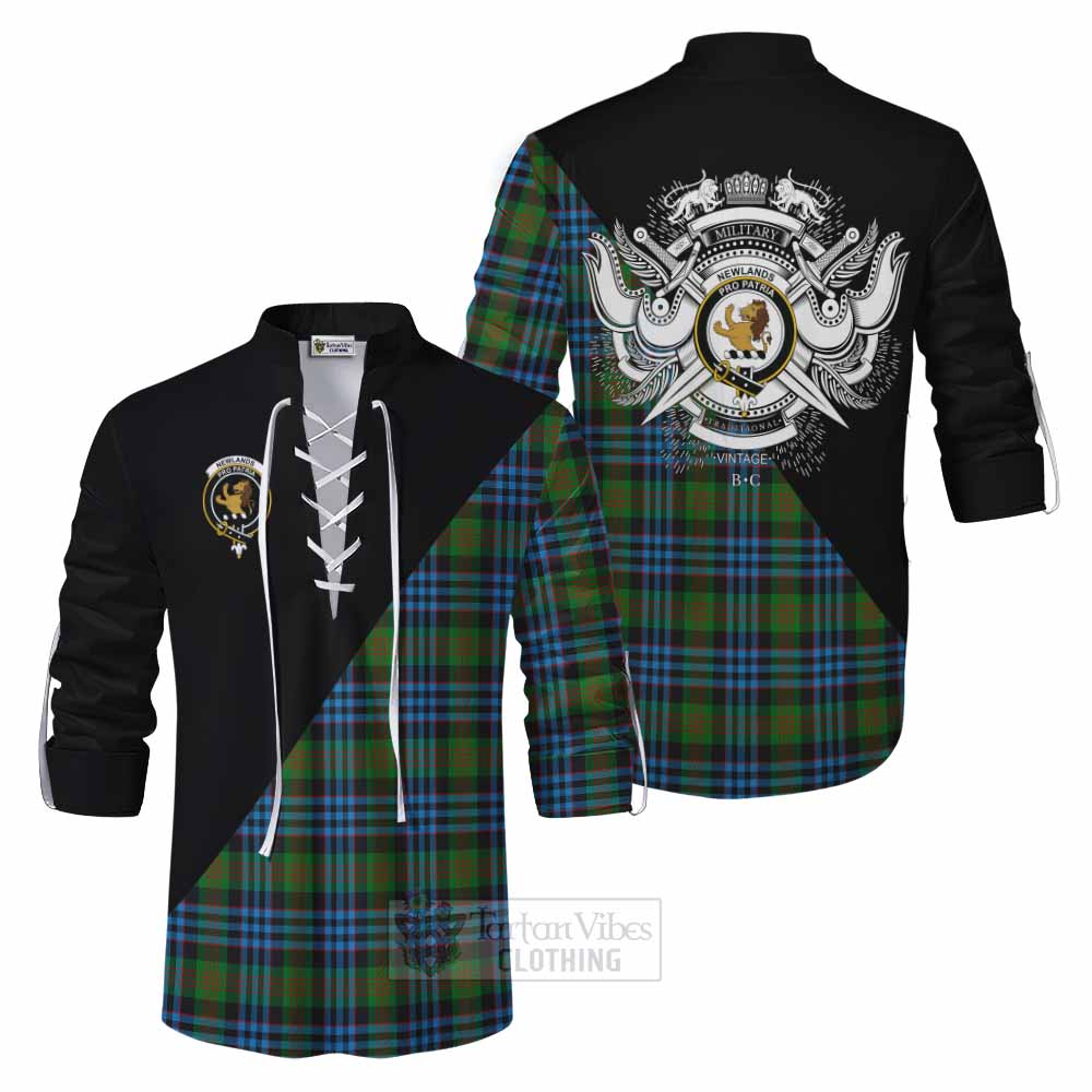 Tartan Vibes Clothing Newlands Tartan Ghillie Kilt Shirt with Family Crest and Military Logo Style