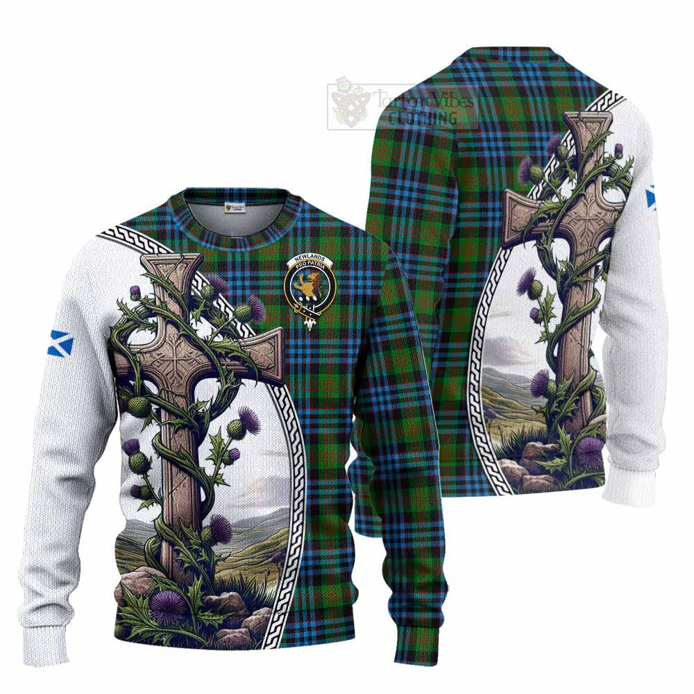 Tartan Vibes Clothing Newlands Tartan Knitted Sweater with Family Crest and St. Andrew's Cross Accented by Thistle Vines