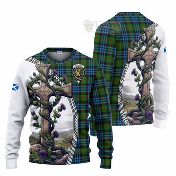 Newlands Tartan Knitted Sweater with Family Crest and St. Andrew's Cross Accented by Thistle Vines