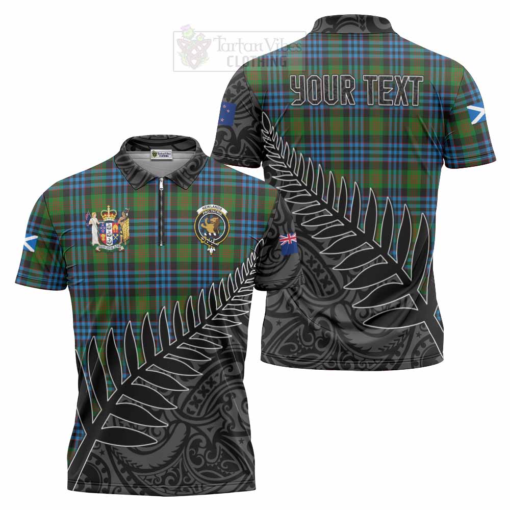 Tartan Vibes Clothing Newlands Crest Tartan Zipper Polo Shirt with New Zealand Silver Fern Half Style