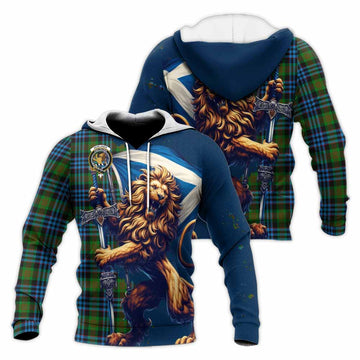 Newlands Tartan Family Crest Knitted Hoodie with Scottish Majestic Lion