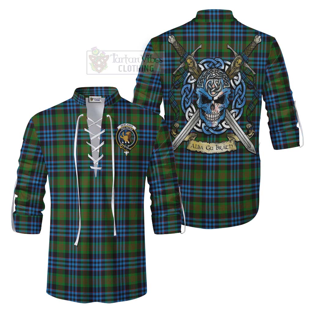 Tartan Vibes Clothing Newlands Tartan Ghillie Kilt Shirt with Family Crest Celtic Skull Style