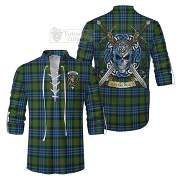 Newlands Tartan Ghillie Kilt Shirt with Family Crest Celtic Skull Style