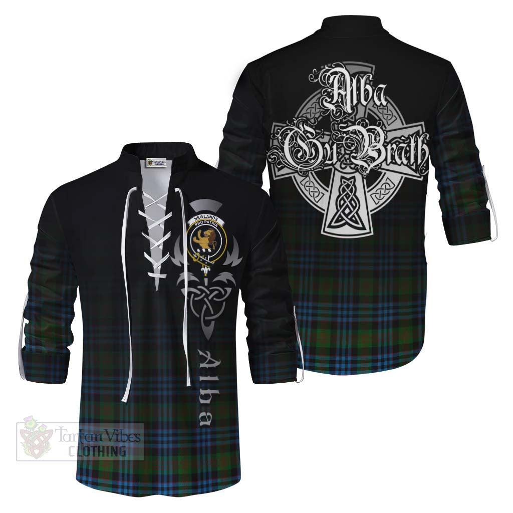 Tartan Vibes Clothing Newlands Tartan Ghillie Kilt Shirt Featuring Alba Gu Brath Family Crest Celtic Inspired