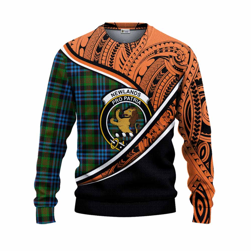 Tartan Vibes Clothing Newlands Crest Tartan Knitted Sweater with Maori Tattoo Style - Orange Version