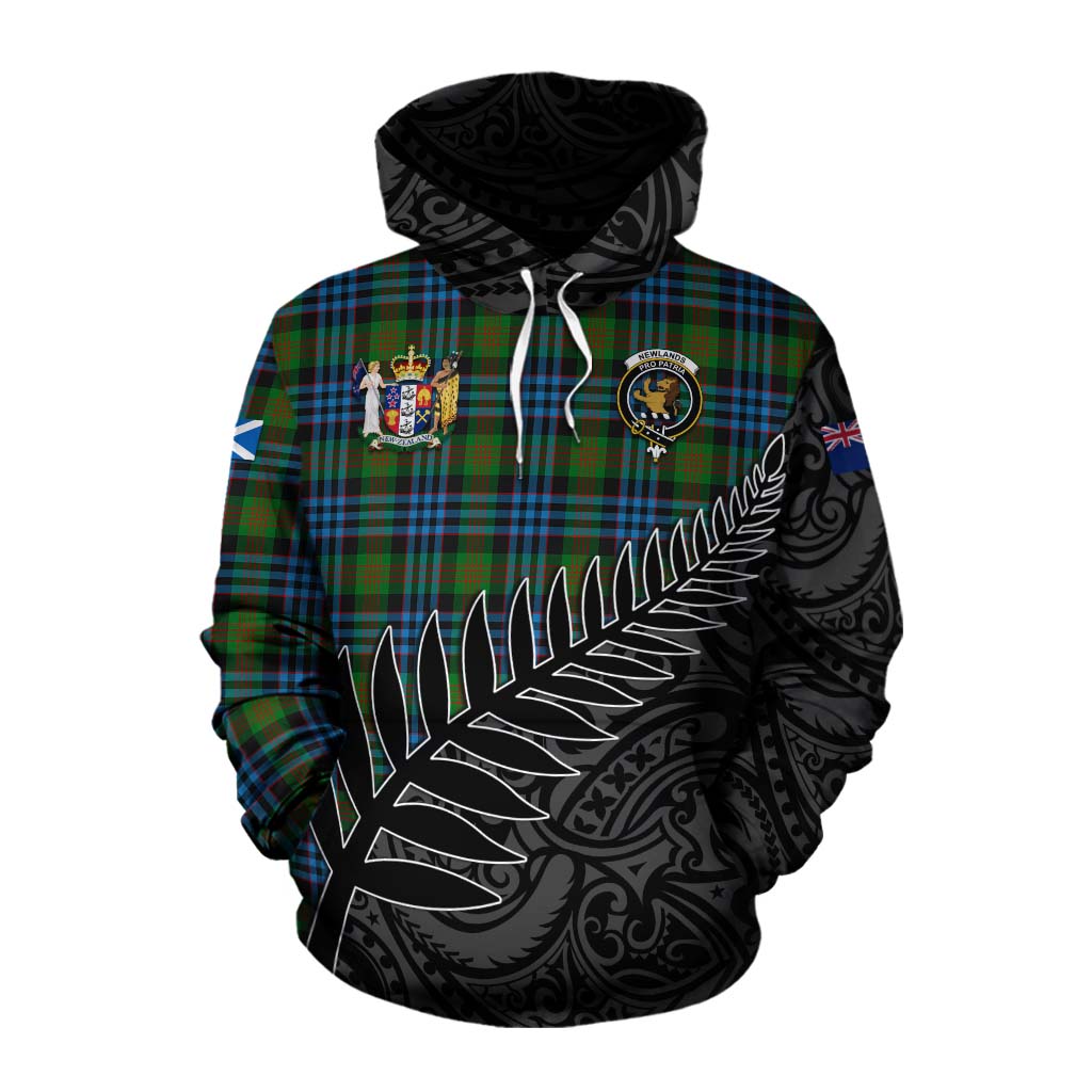 Tartan Vibes Clothing Newlands Crest Tartan Cotton Hoodie with New Zealand Silver Fern Half Style