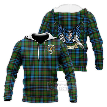 Newlands Tartan Knitted Hoodie with Family Crest Celtic Skull Style