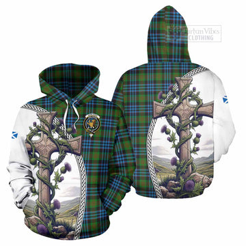 Newlands Tartan Hoodie with Family Crest and St. Andrew's Cross Accented by Thistle Vines