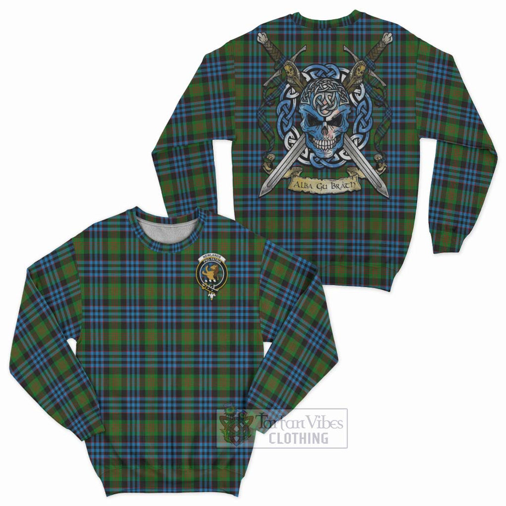 Tartan Vibes Clothing Newlands Tartan Sweatshirt with Family Crest Celtic Skull Style