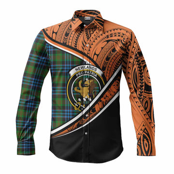 Newlands Crest Tartan Long Sleeve Button Shirt with Polynesian Vibes Style - Orange Version