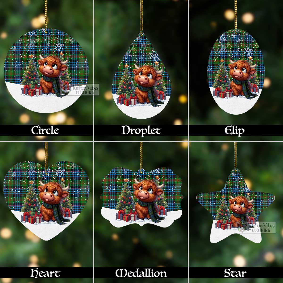 Tartan Vibes Clothing Newlands Tartan Christmas Aluminium Ornament with Adorable Highland Coo