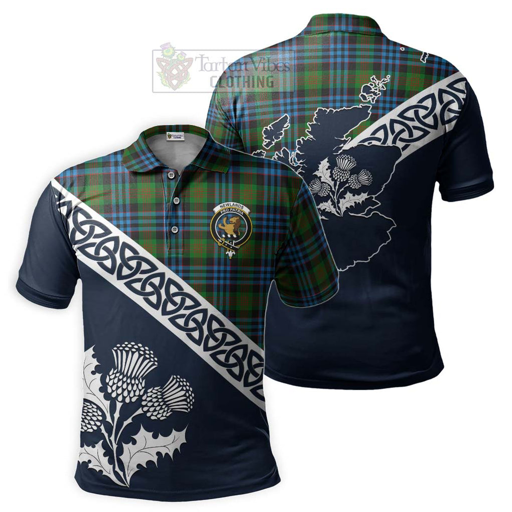 Newlands Tartan Polo Shirt Featuring Thistle and Scotland Map