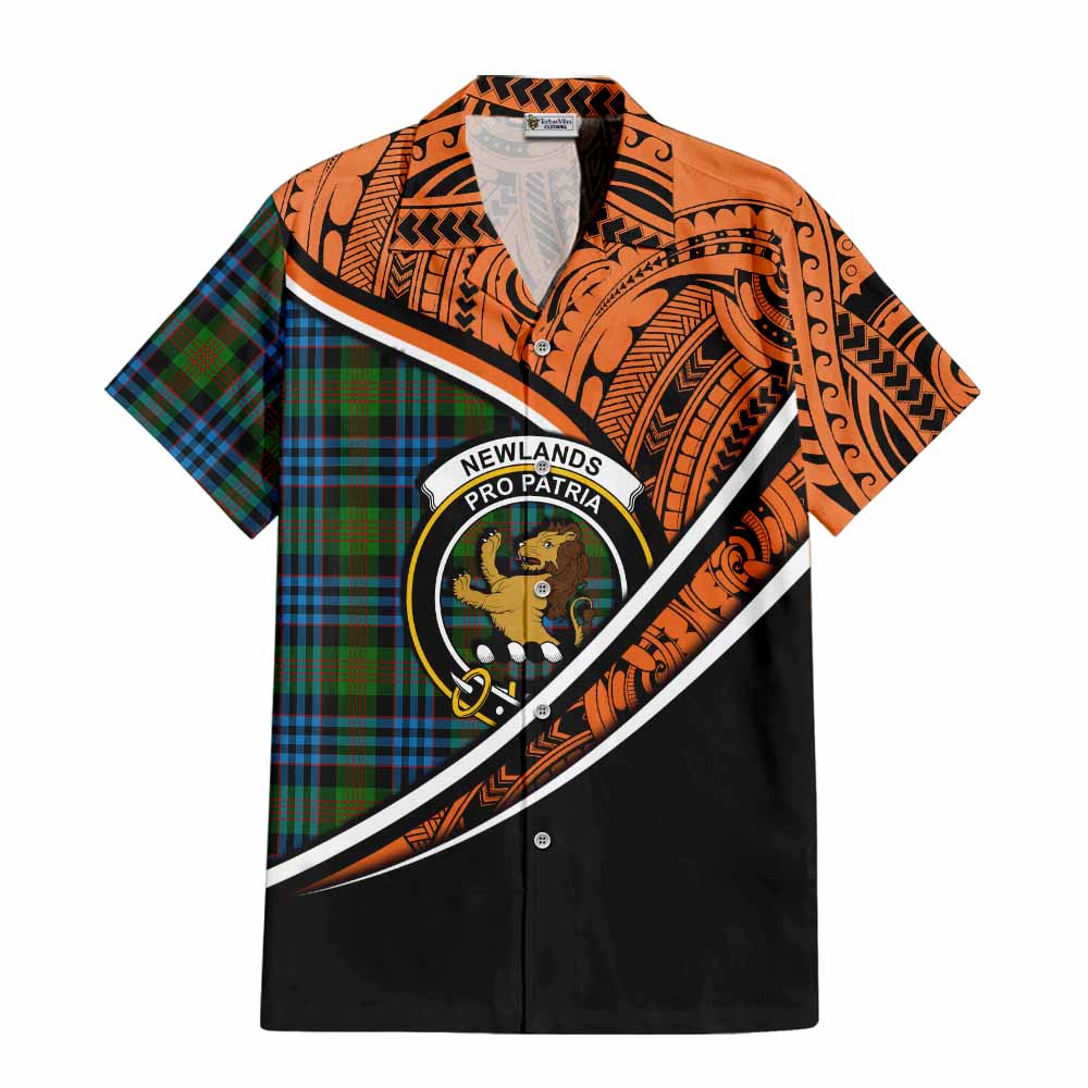 Tartan Vibes Clothing Newlands Crest Tartan Short Sleeve Button Shirt with Maori Tattoo Style - Orange Version