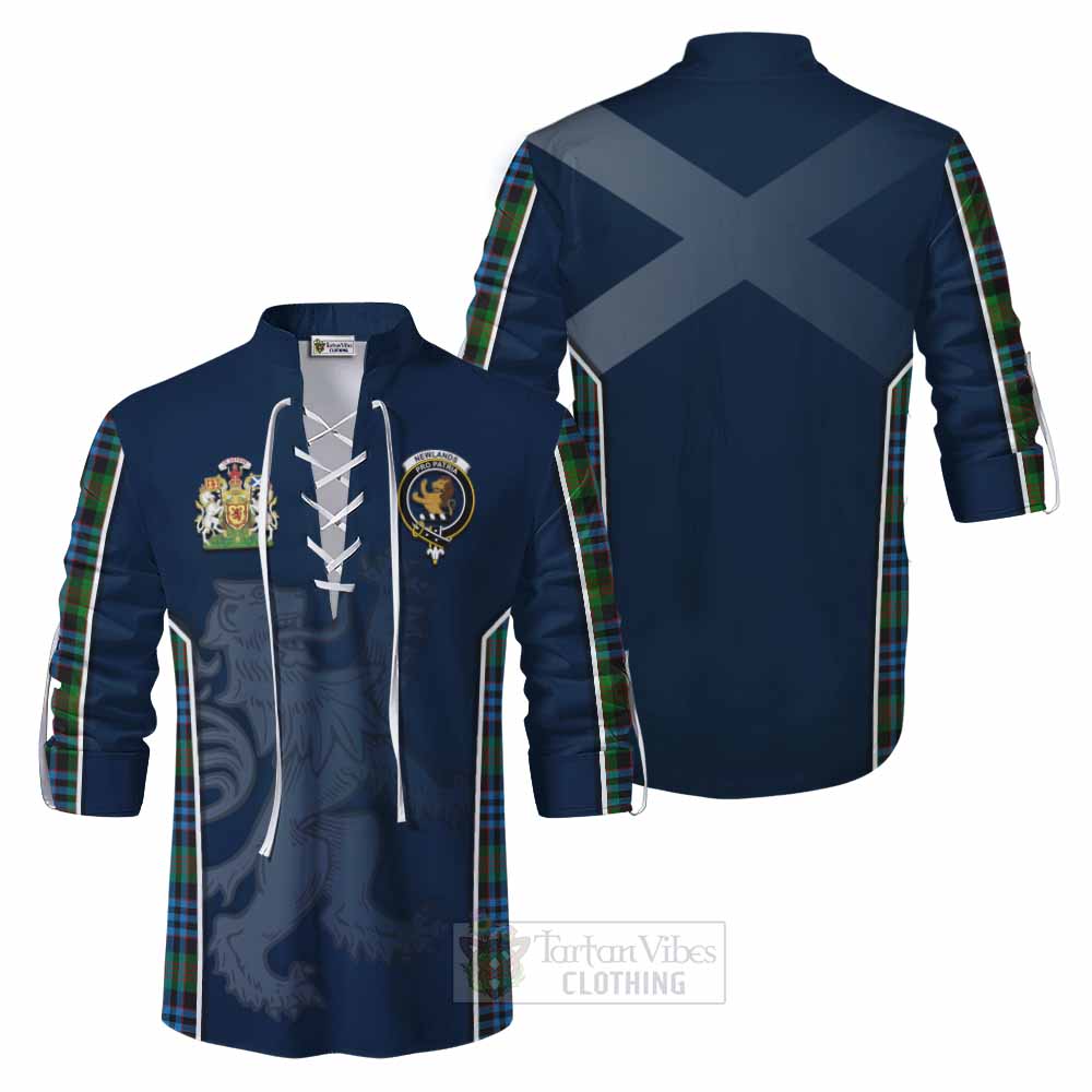 Tartan Vibes Clothing Newlands Tartan Ghillie Kilt Shirt with Family Crest and Lion Rampant Vibes Sport Style