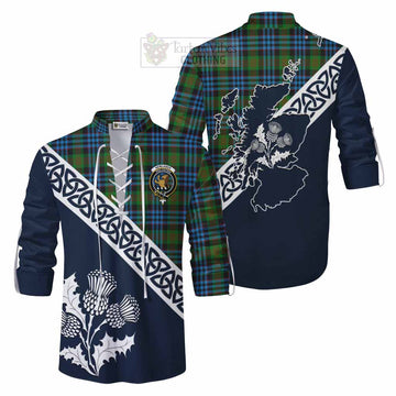 Newlands Tartan Ghillie Kilt Shirt Featuring Thistle and Scotland Map