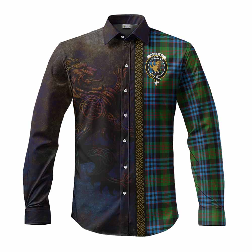 Newlands Tartan Family Crest Long Sleeve Button Shirt Alba Gu Brath Be Brave Lion Ancient Style Men's Shirt S - Tartan Vibes Clothing