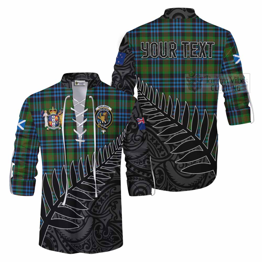 Tartan Vibes Clothing Newlands Crest Tartan Ghillie Kilt Shirt with New Zealand Silver Fern Half Style