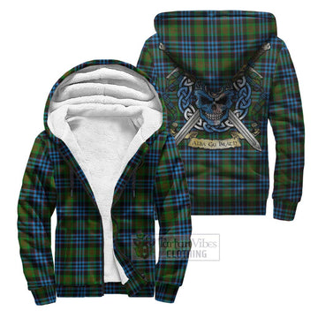 Newlands Tartan Sherpa Hoodie with Family Crest Celtic Skull Style