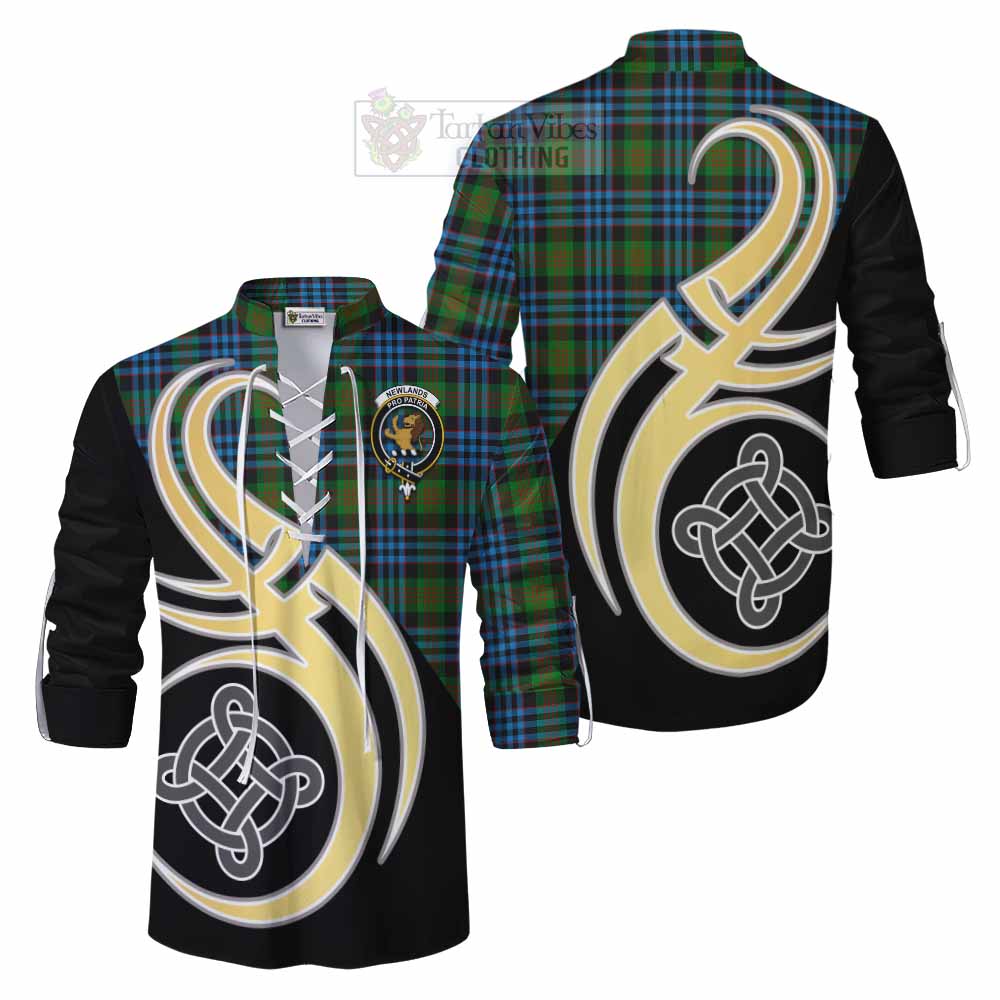 Tartan Vibes Clothing Newlands Tartan Ghillie Kilt Shirt with Family Crest and Celtic Symbol Style