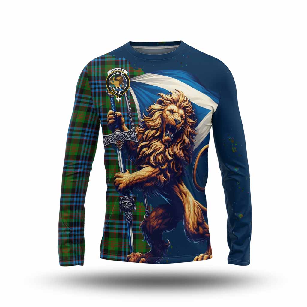 Tartan Vibes Clothing Newlands Tartan Family Crest Long Sleeve T-Shirt with Scottish Majestic Lion