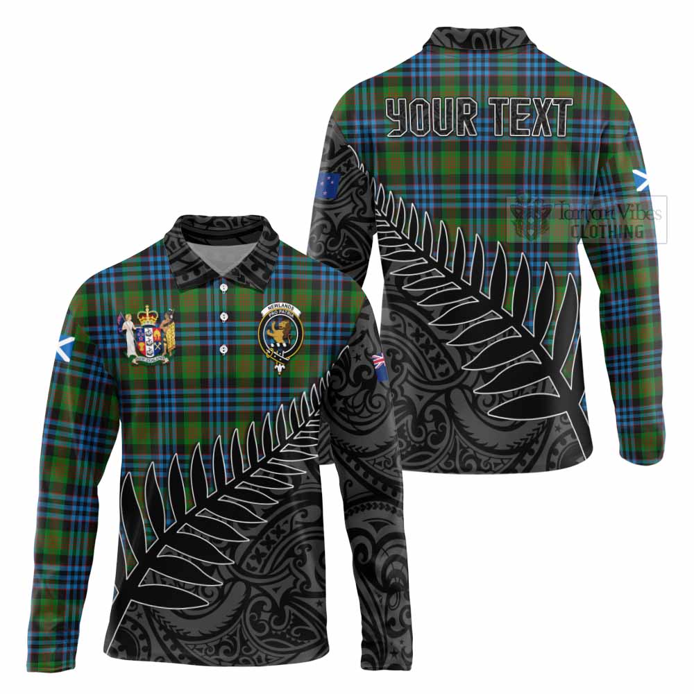 Tartan Vibes Clothing Newlands Crest Tartan Long Sleeve Polo Shirt with New Zealand Silver Fern Half Style