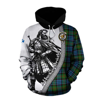 Newlands Tartan Clan Crest Cotton Hoodie with Highlander Warrior Celtic Style