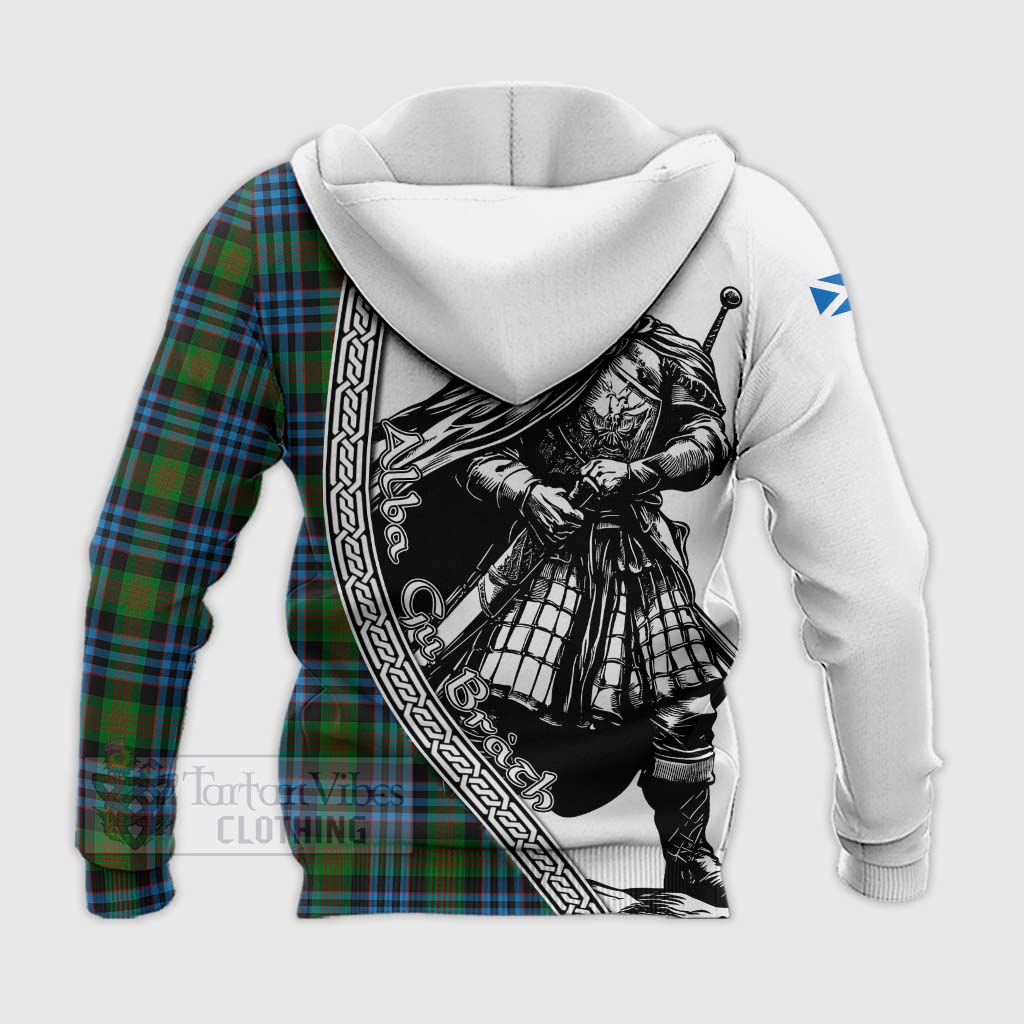 Tartan Vibes Clothing Newlands Tartan Clan Crest Knitted Hoodie with Highlander Warrior Celtic Style