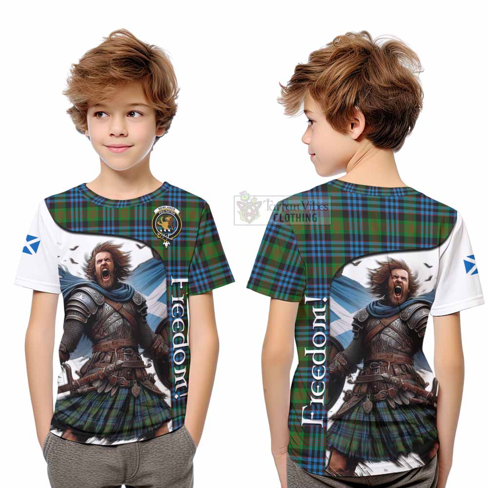 Tartan Vibes Clothing Newlands Crest Tartan Kid T-Shirt Inspired by the Freedom of Scottish Warrior