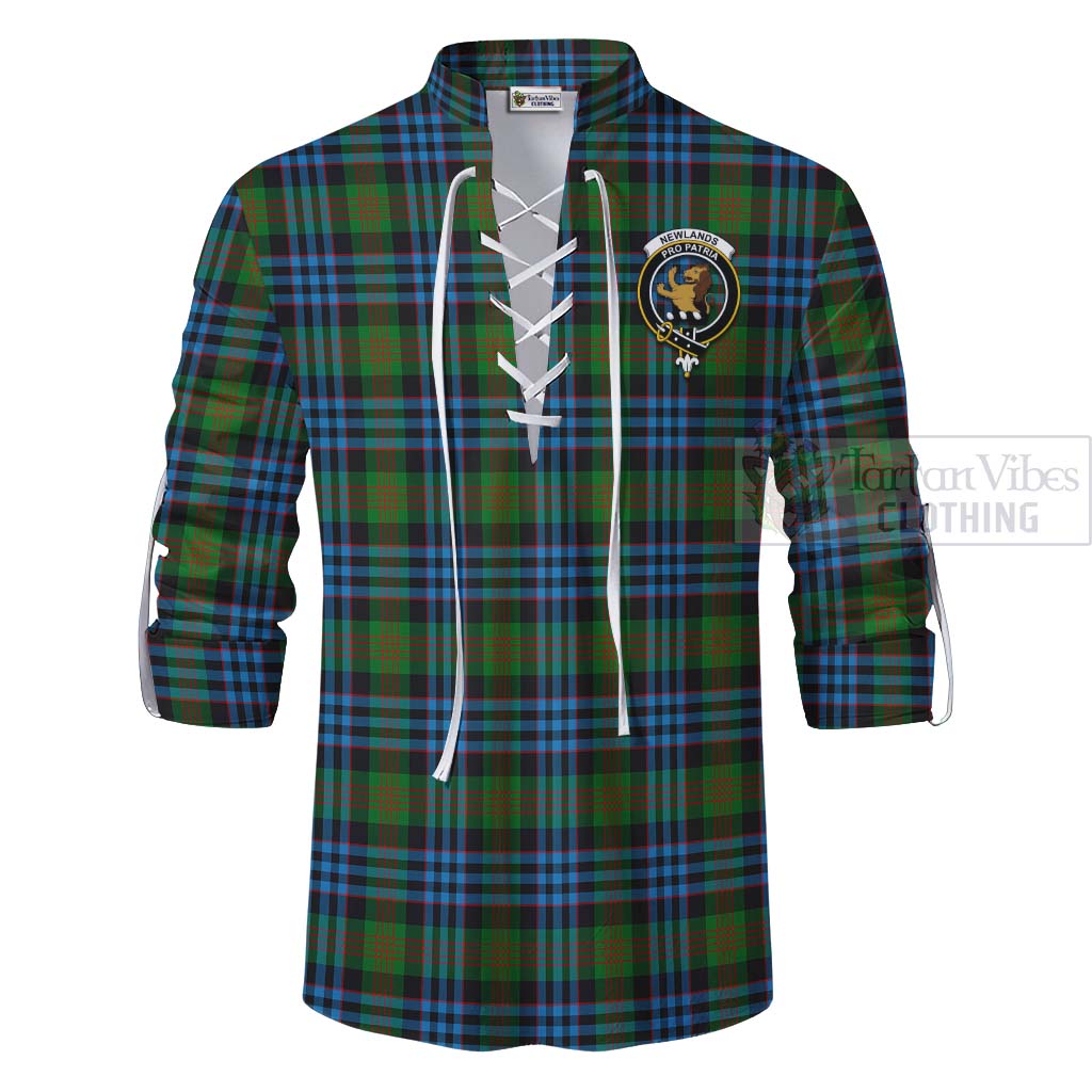 Tartan Vibes Clothing Newlands Tartan Ghillie Kilt Shirt with Family Crest Celtic Skull Style