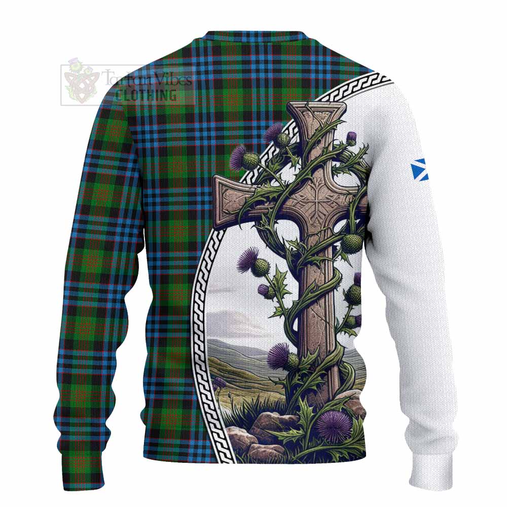 Tartan Vibes Clothing Newlands Tartan Knitted Sweater with Family Crest and St. Andrew's Cross Accented by Thistle Vines