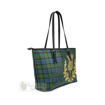 Newlands Tartan Leather Tote Bag Gold Thistle Style - Tartan Vibes Clothing