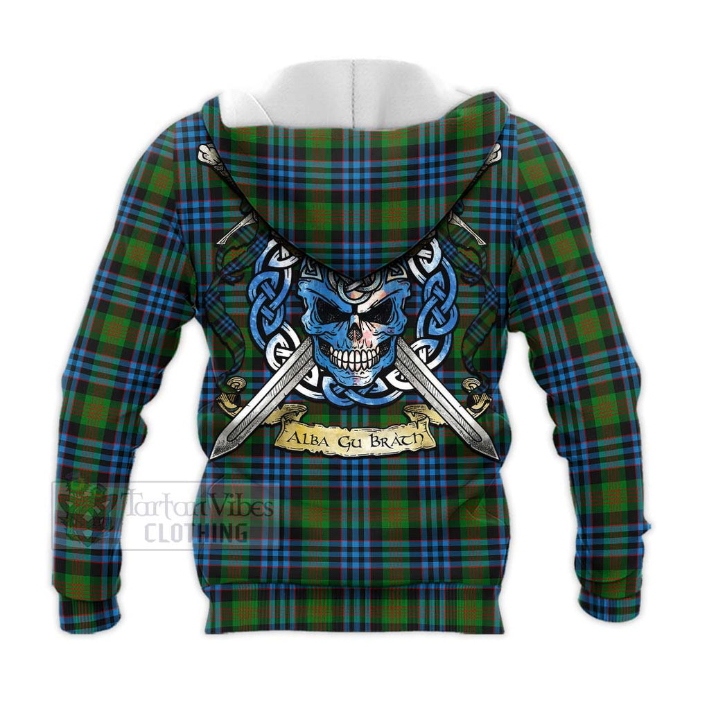 Tartan Vibes Clothing Newlands Tartan Knitted Hoodie with Family Crest Celtic Skull Style