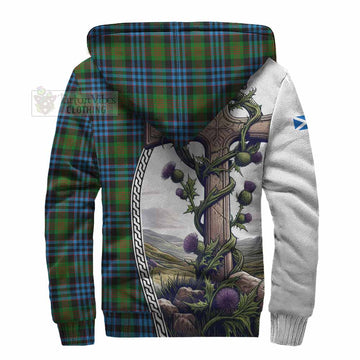 Newlands Tartan Sherpa Hoodie with Family Crest and St. Andrew's Cross Accented by Thistle Vines