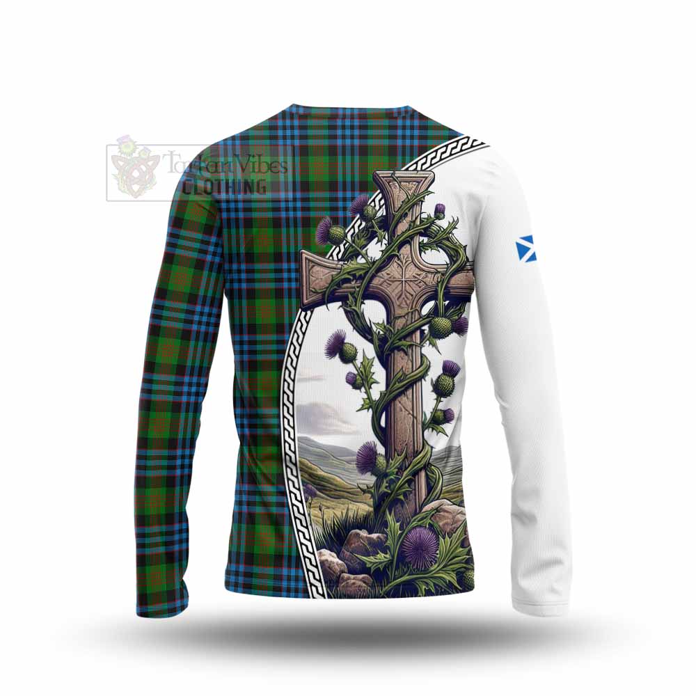 Tartan Vibes Clothing Newlands Tartan Long Sleeve T-Shirt with Family Crest and St. Andrew's Cross Accented by Thistle Vines