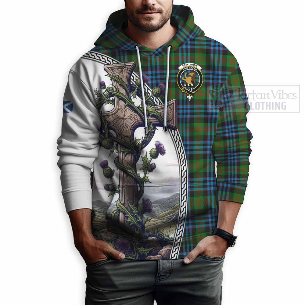 Tartan Vibes Clothing Newlands Tartan Hoodie with Family Crest and St. Andrew's Cross Accented by Thistle Vines