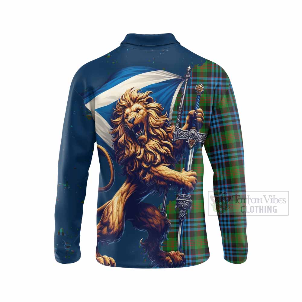 Tartan Vibes Clothing Newlands Tartan Family Crest Long Sleeve Polo Shirt with Scottish Majestic Lion