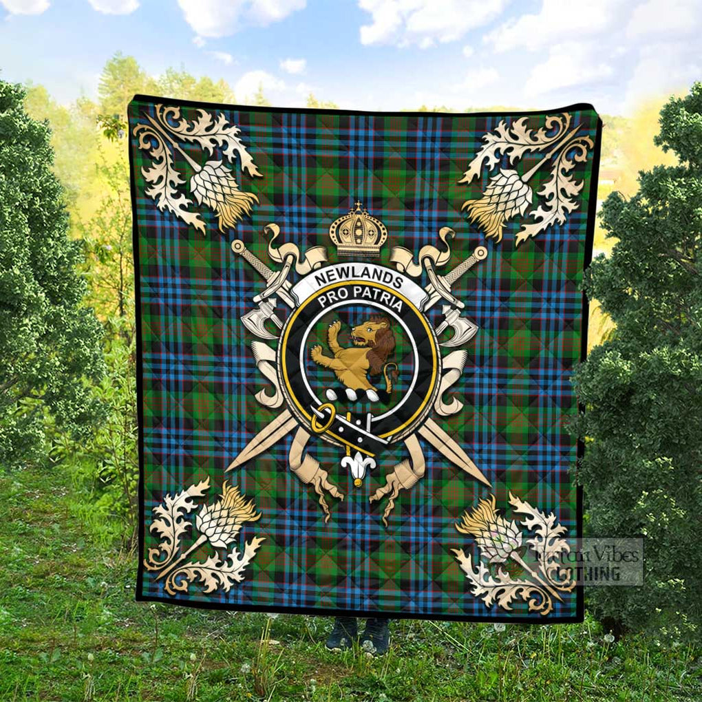 Tartan Vibes Clothing Newlands Tartan Quilt with Family Crest and Scottish Golden Courage Shield