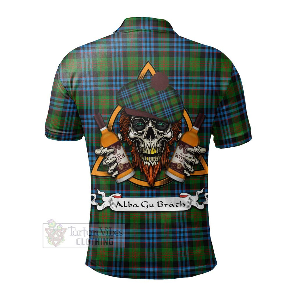 Tartan Vibes Clothing Newlands Tartan Polo Shirt with Family Crest and Bearded Skull Holding Bottles of Whiskey