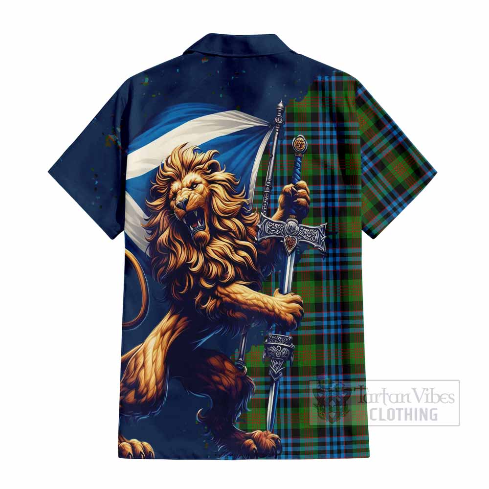 Tartan Vibes Clothing Newlands Tartan Family Crest Short Sleeve Button Shirt with Scottish Majestic Lion