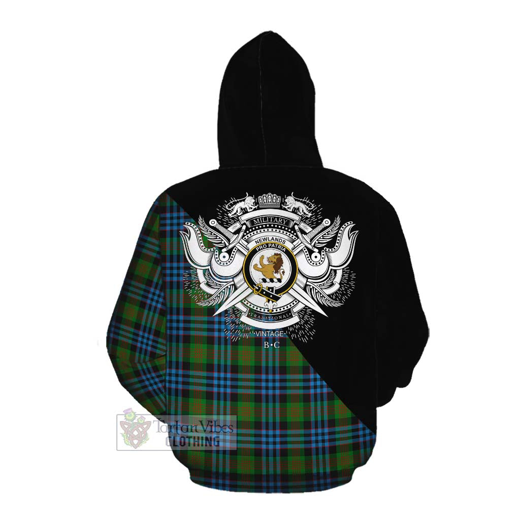 Tartan Vibes Clothing Newlands Tartan Cotton Hoodie with Family Crest and Military Logo Style