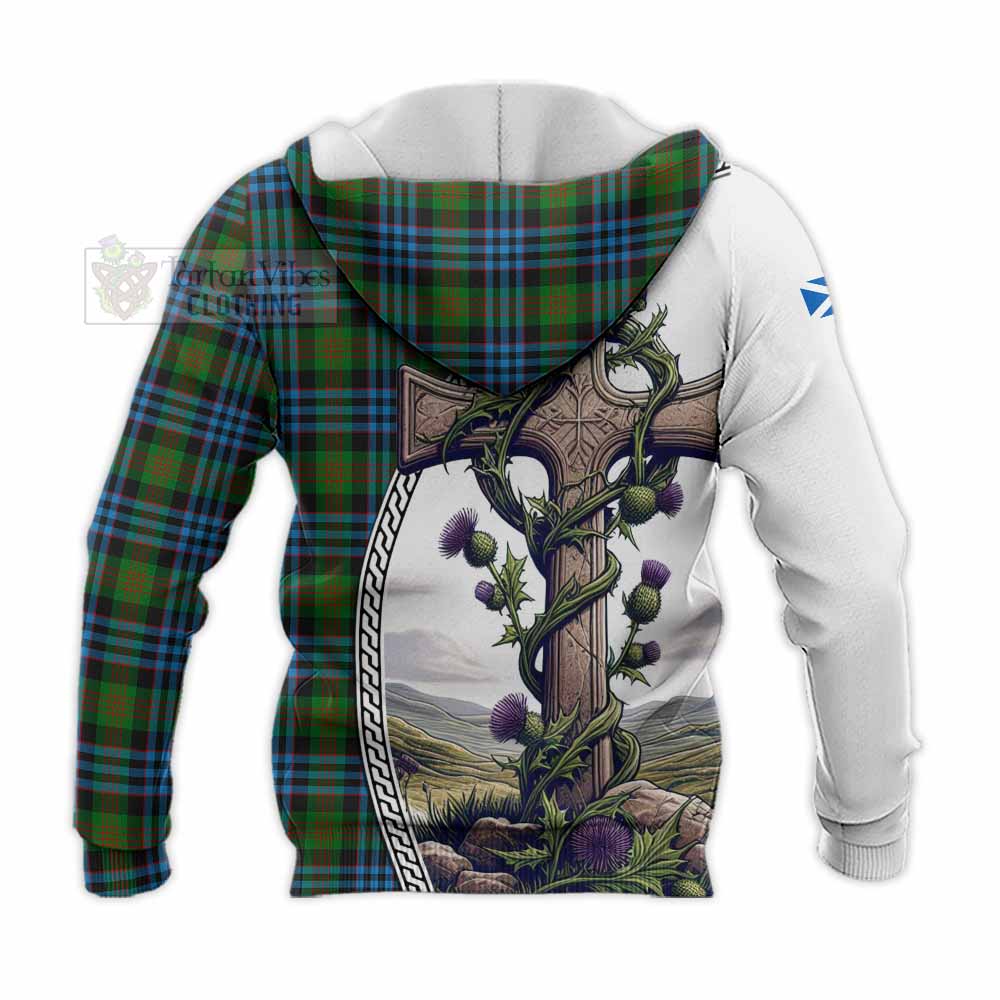 Tartan Vibes Clothing Newlands Tartan Knitted Hoodie with Family Crest and St. Andrew's Cross Accented by Thistle Vines