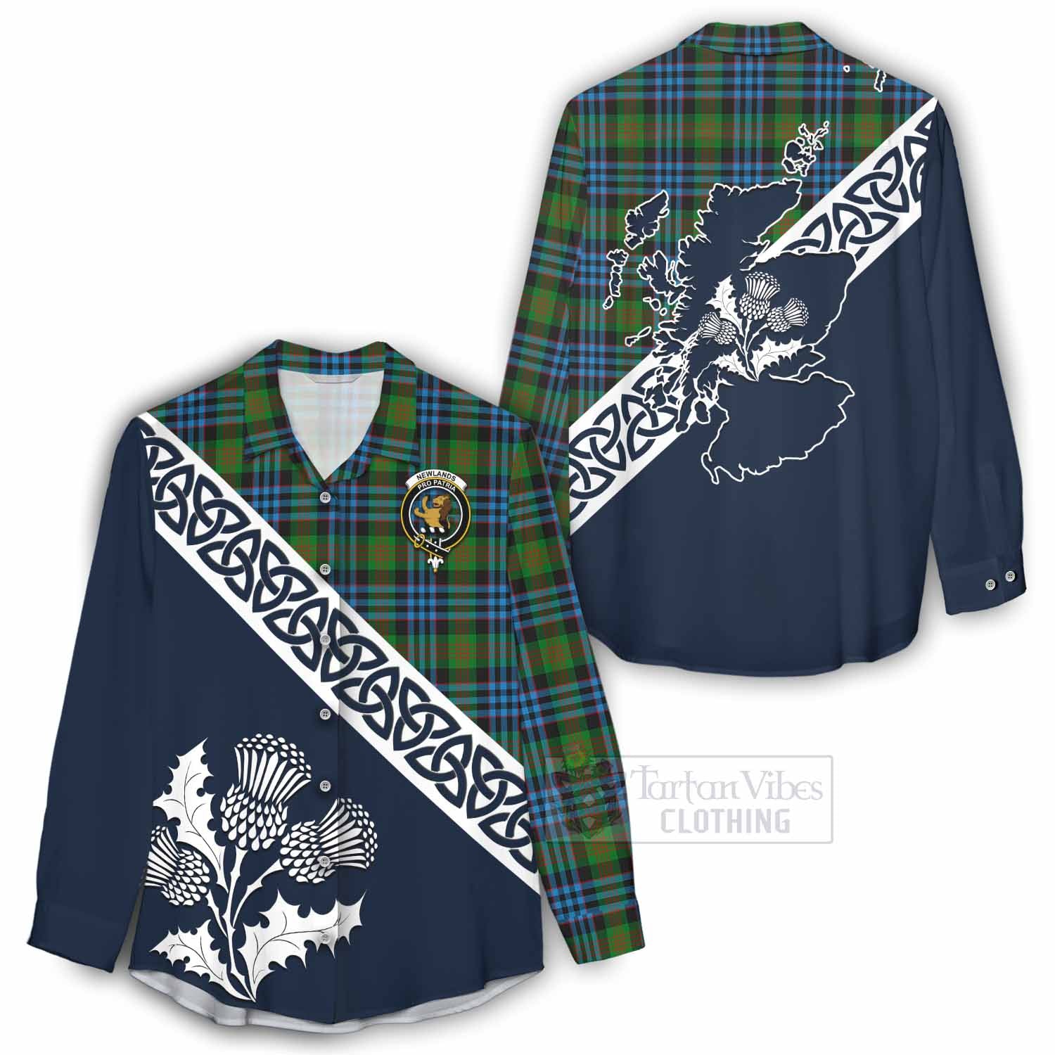 Tartan Vibes Clothing Newlands Tartan Women's Casual Shirt Featuring Thistle and Scotland Map