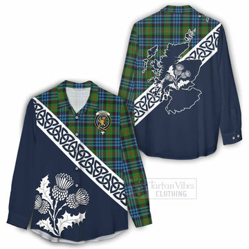 Newlands Tartan Women's Casual Shirt Featuring Thistle and Scotland Map