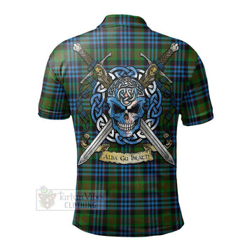 Newlands Tartan Polo Shirt with Family Crest Celtic Skull Style