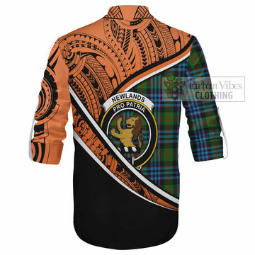 Newlands Crest Tartan Ghillie Kilt Shirt with Polynesian Vibes Style - Orange Version